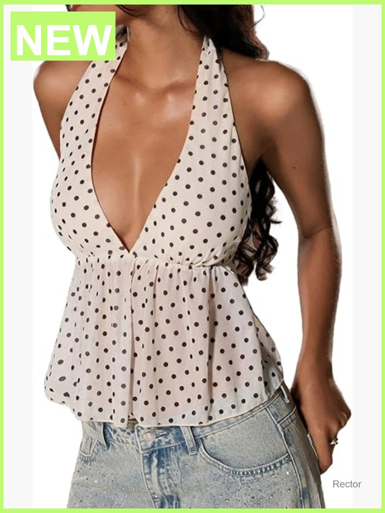 Y2k Polka Dot Knotted Backless Halter Crop Top Tank